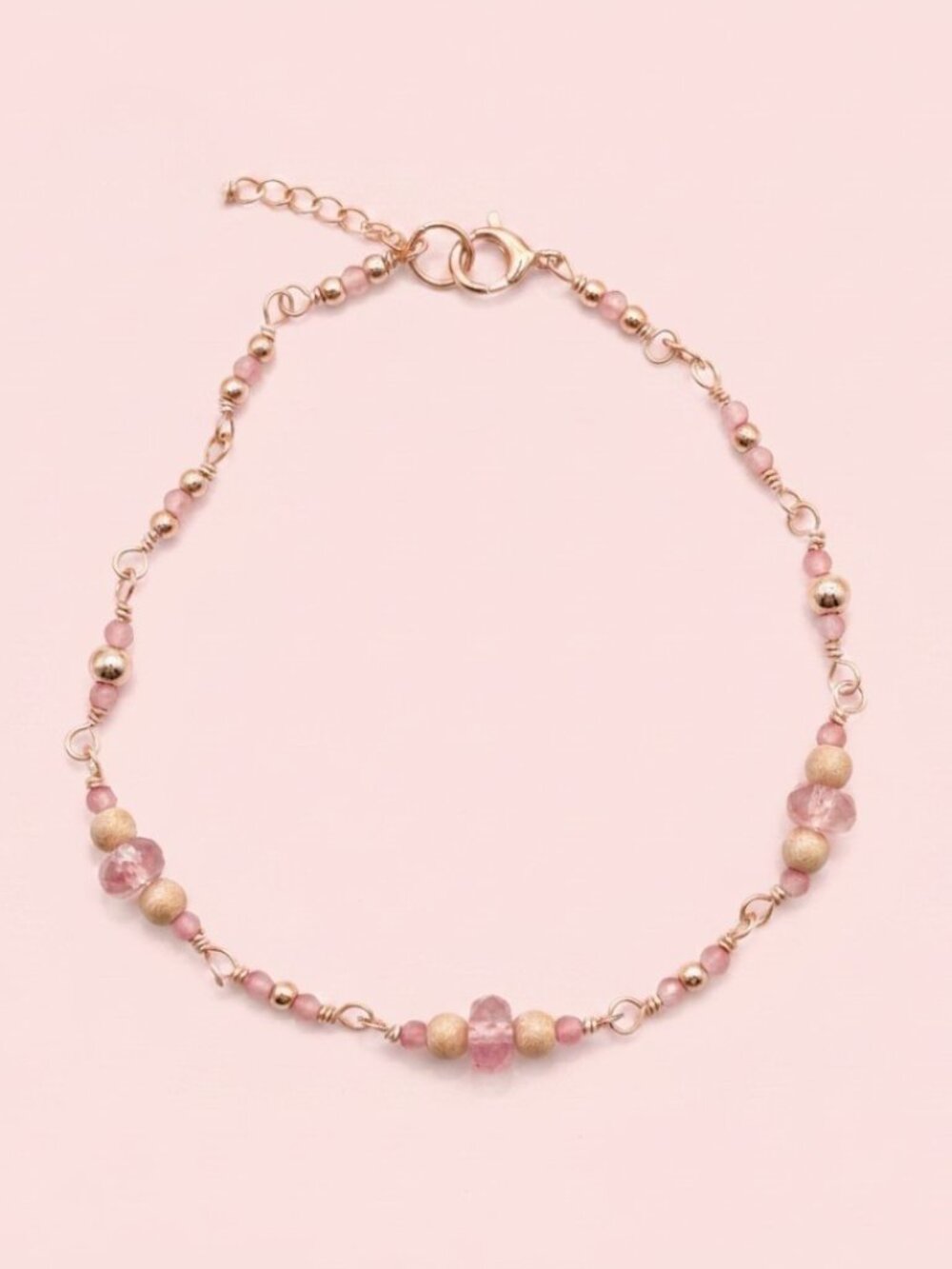 Feminine Pink Tourmaline Bracelet with Filled Rose Gold Accents